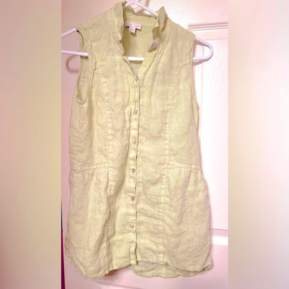 J.Jill Love Linen Sleeveless Button-Front Top XS in Soft Green